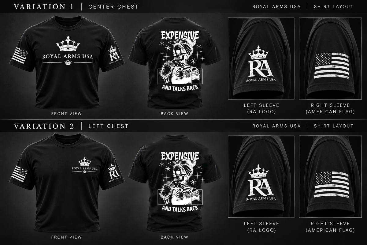 Expensive & Talks Back T-Shirt approved black Royal Arms USA layout