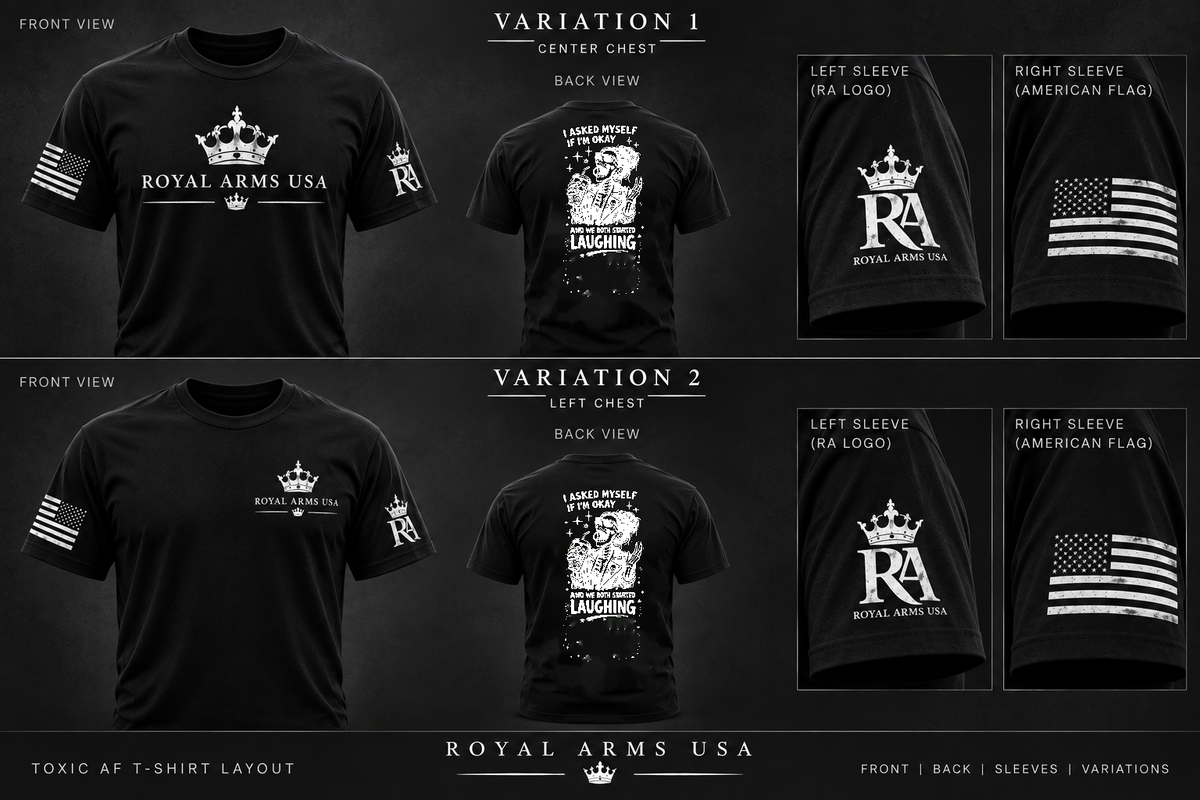 Approved Royal Arms USA shirt layout with raised back artwork