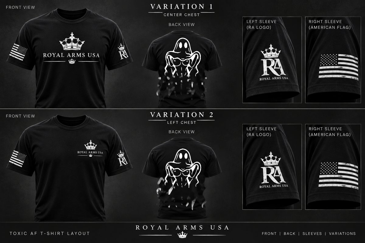 Approved Royal Arms USA shirt layout with raised back artwork