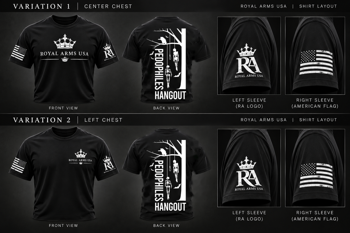 Royal Arms USA black shirt layout - Dead Pedophiles Hangout T-Shirt