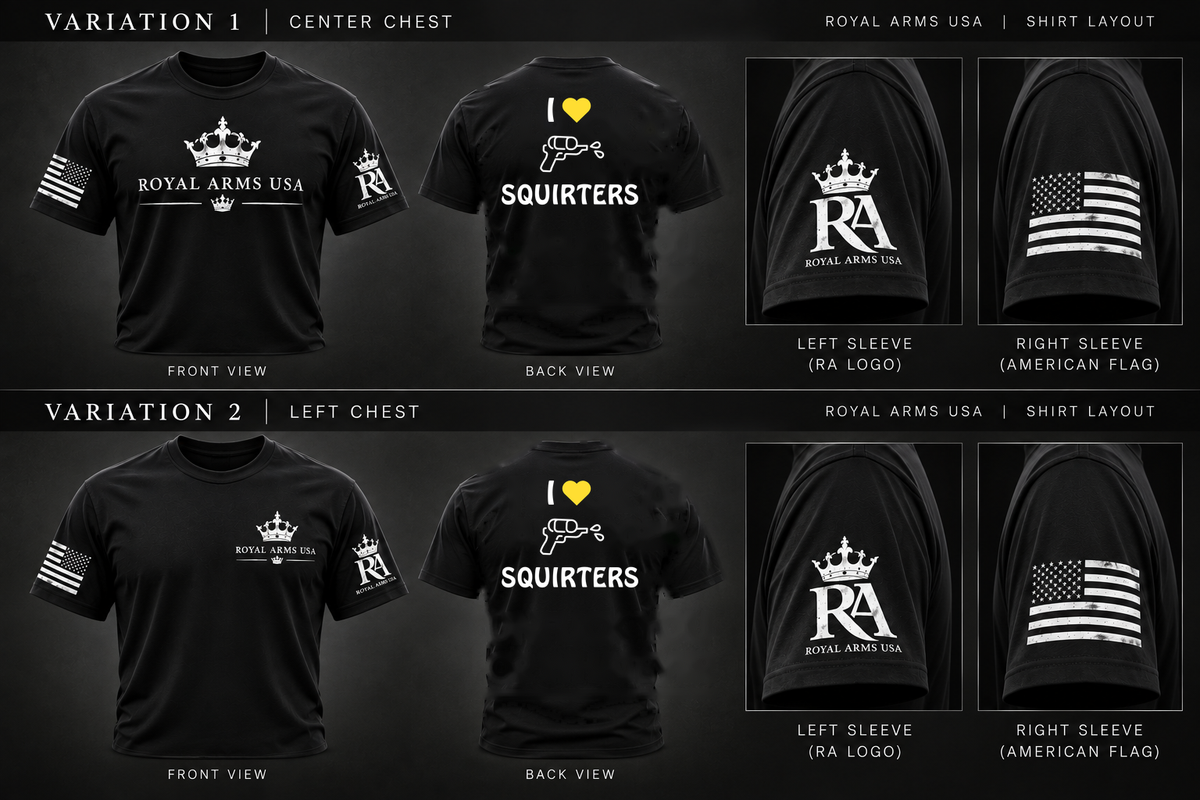 Royal Arms USA black shirt layout - I Heart Squirters T-Shirt