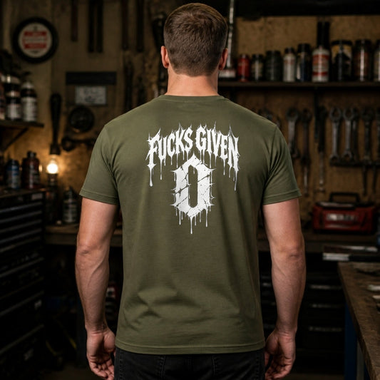 0 Fucks Given T-Shirt worn, army green