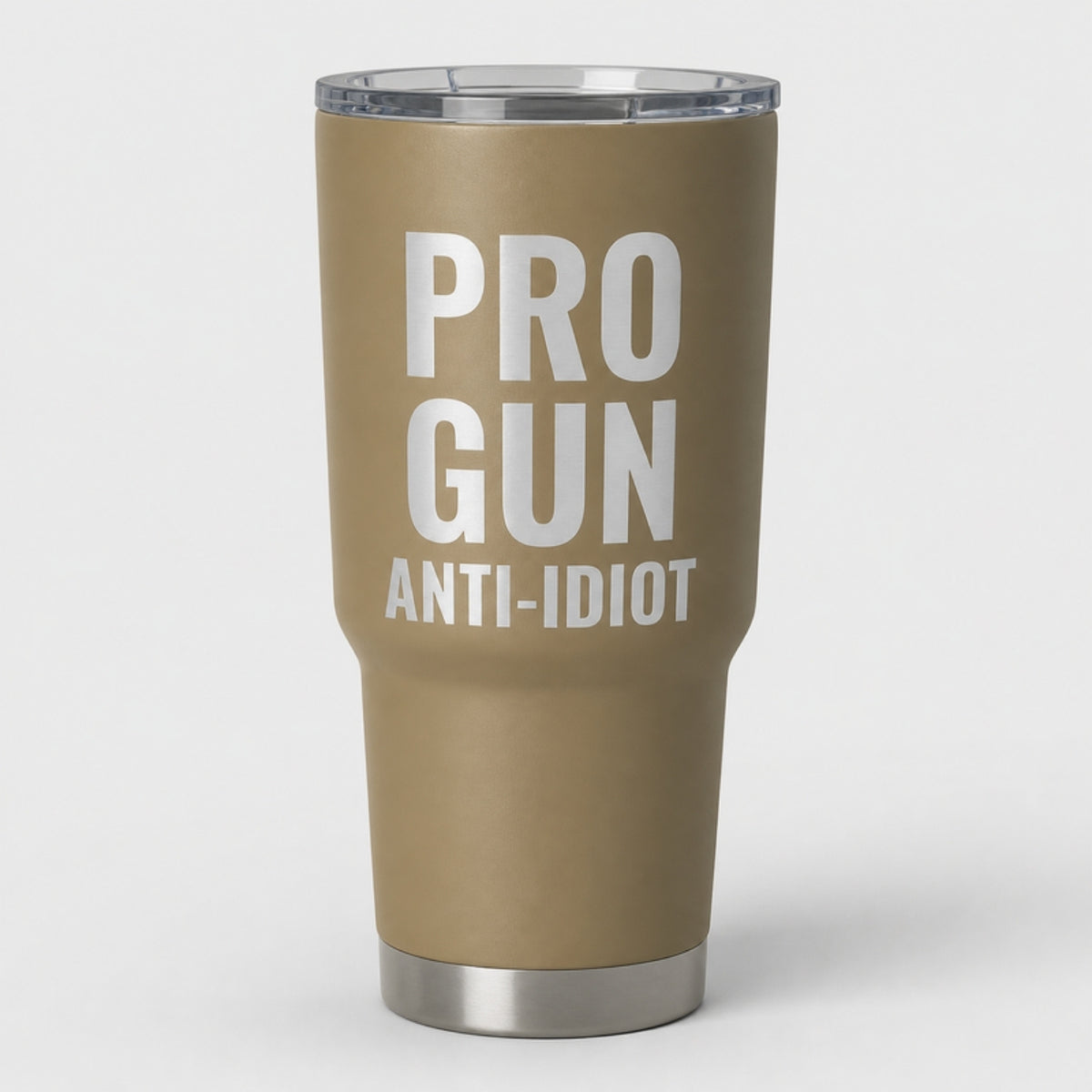 Pro-Gun Anti-Idiot tumbler, flat dark earth Cerakote with laser engraving