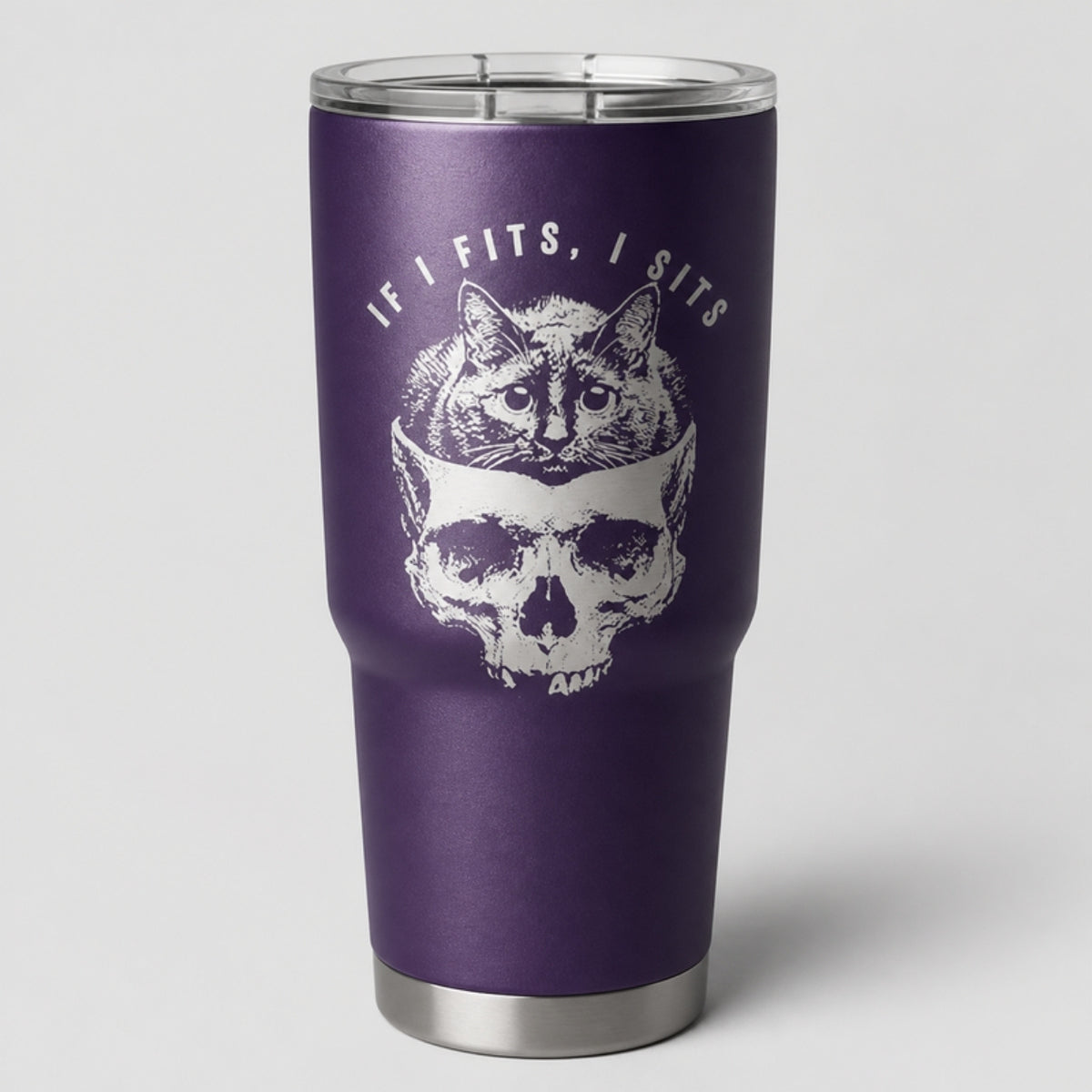 If I Fits I Sits tumbler, purple Cerakote with laser engraving