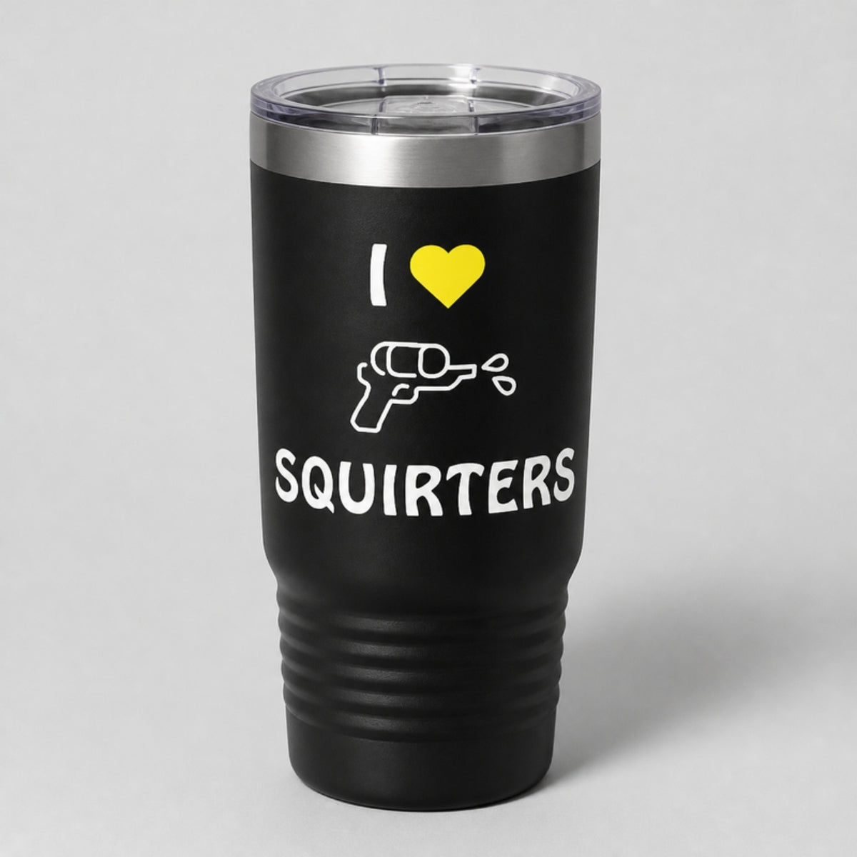 I Heart Squirters tumbler, full-color DTF on black