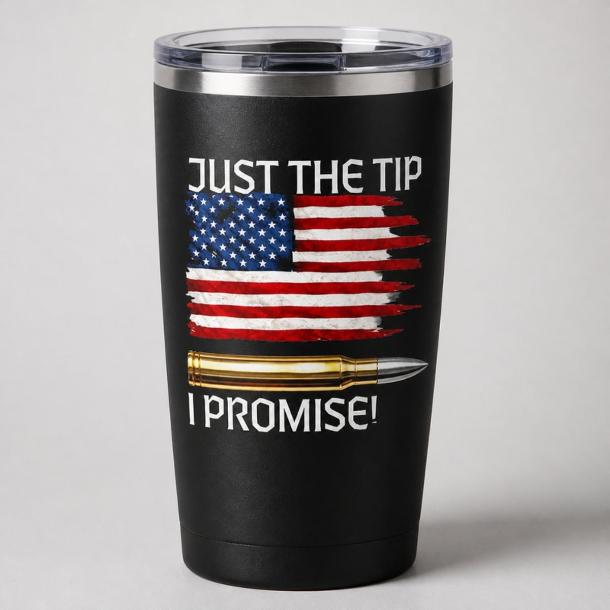 Just the Tip tumbler, full-color DTF on black