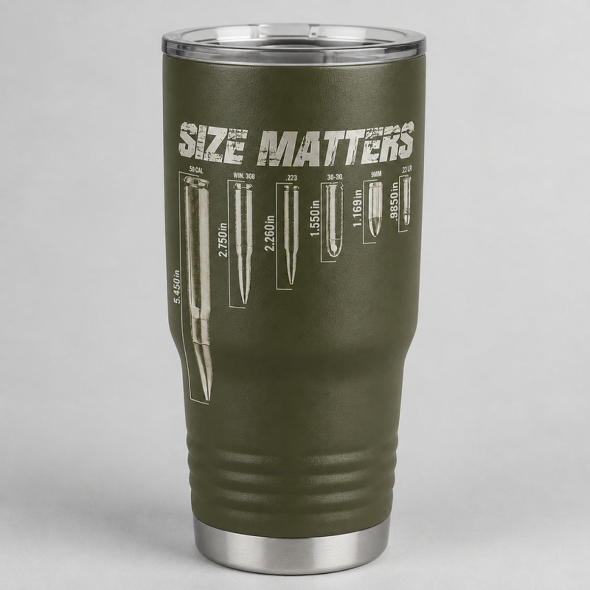 Size Matters tumbler, olive Cerakote with laser engraving