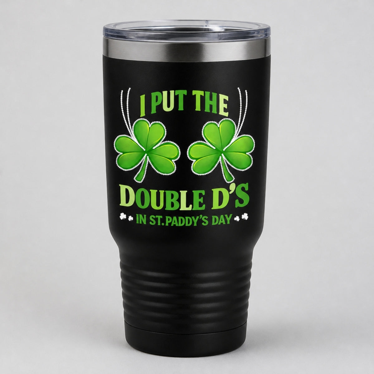 St Paddy's Double D's tumbler, full-color DTF on black