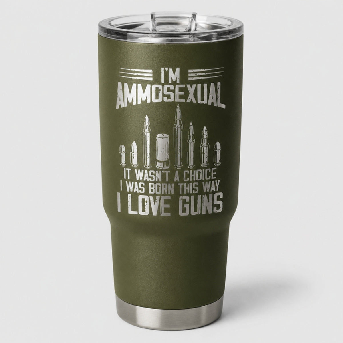 Ammo tumbler, olive green Cerakote with laser engraving
