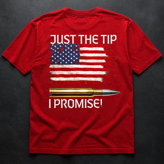 Just the Tip T-Shirt flat lay, red