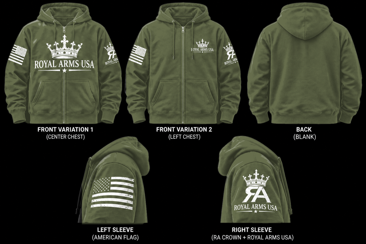 Royal Arms USA Zip Hoodie - Military Green
