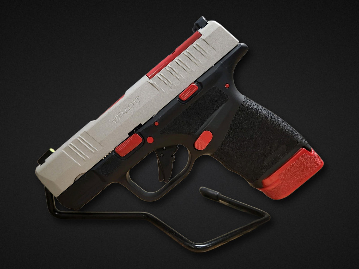 Custom Cerakote pistol - silver slide with red accents