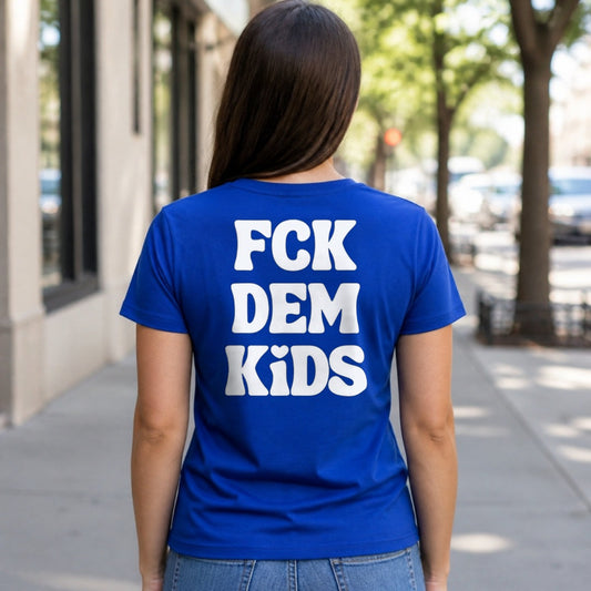 Fck Dem Kids T-Shirt worn, blue