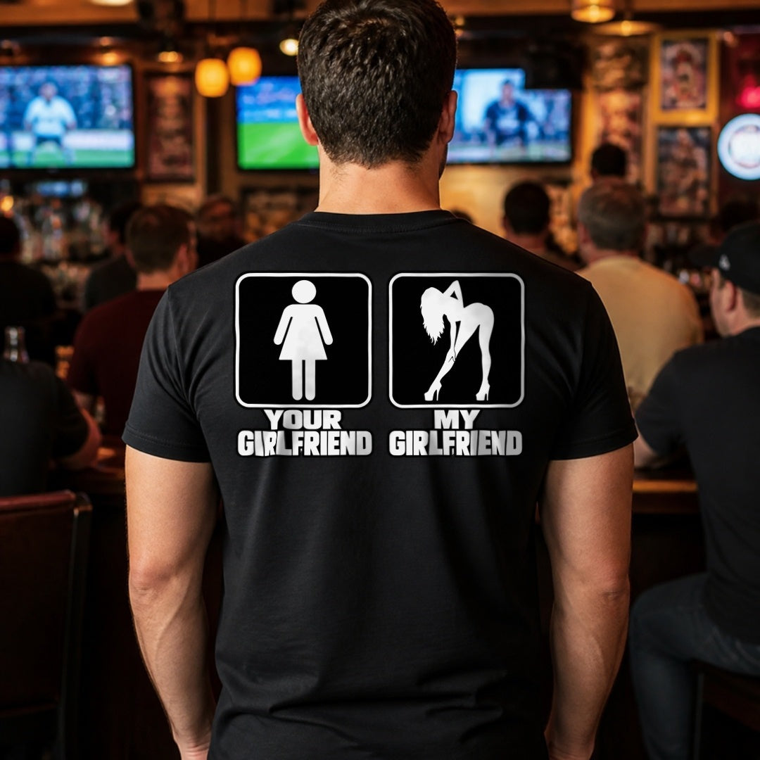 Your Girlfriend My Girlfriend T-Shirt worn, black