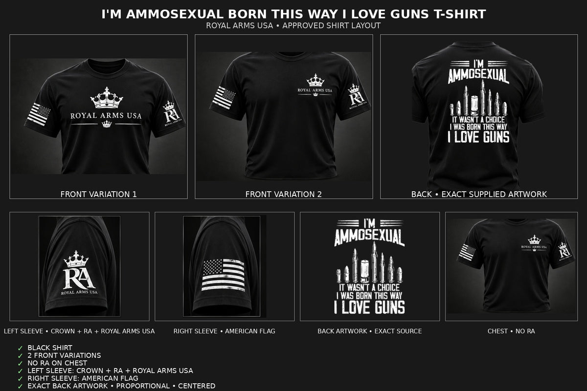I'm Ammosexual Born This Way I Love Guns T-Shirt - visually fitted back artwork