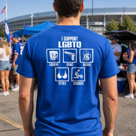 I Support LGBTQ T-Shirt worn, blue