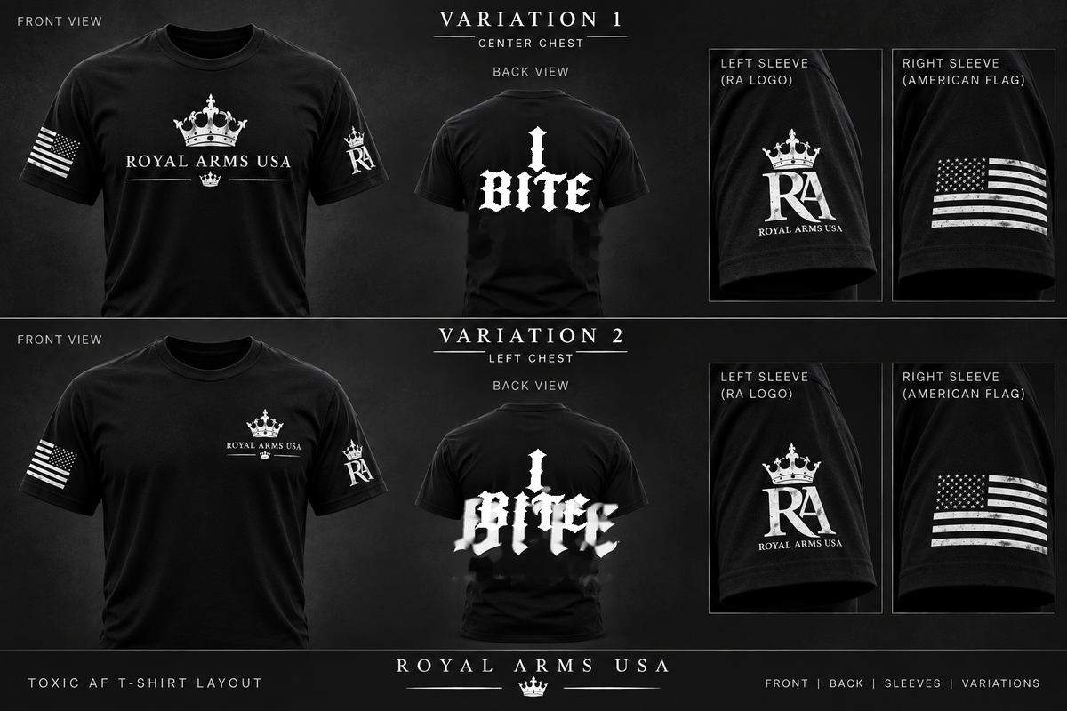 Approved Royal Arms USA shirt layout with raised back artwork
