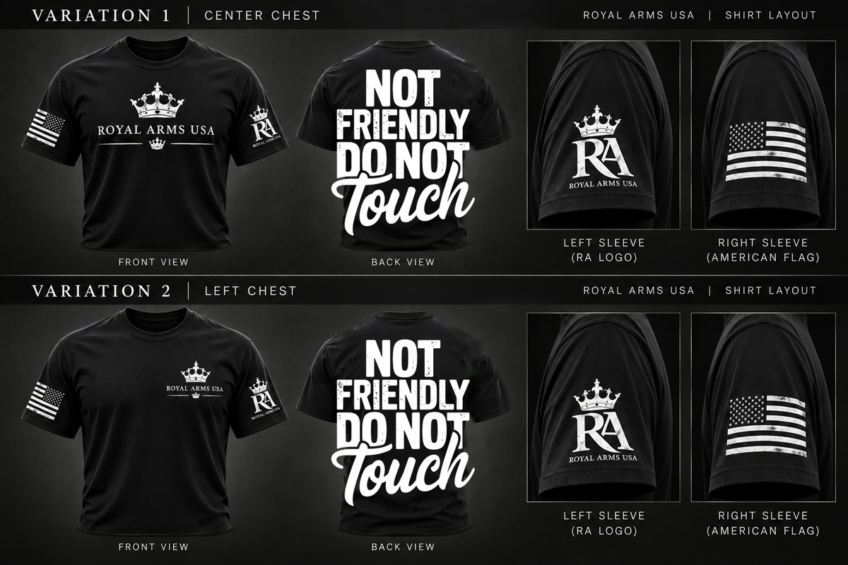 Royal Arms USA black shirt layout - Not Friendly, Do Not Touch T-Shirt