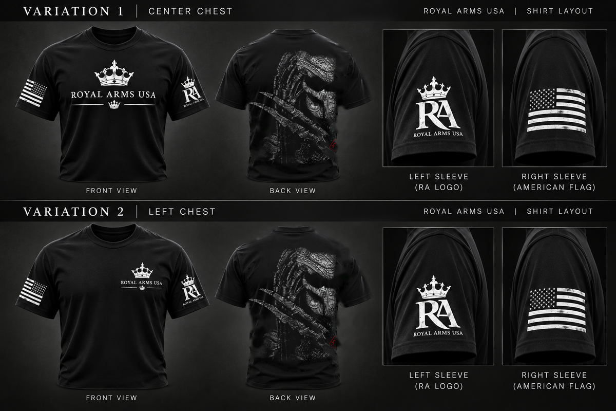 Royal Arms USA black shirt layout - Predator Aztec T-Shirt