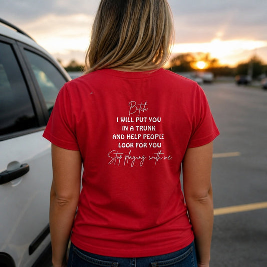 Stop Playin T-Shirt worn, red