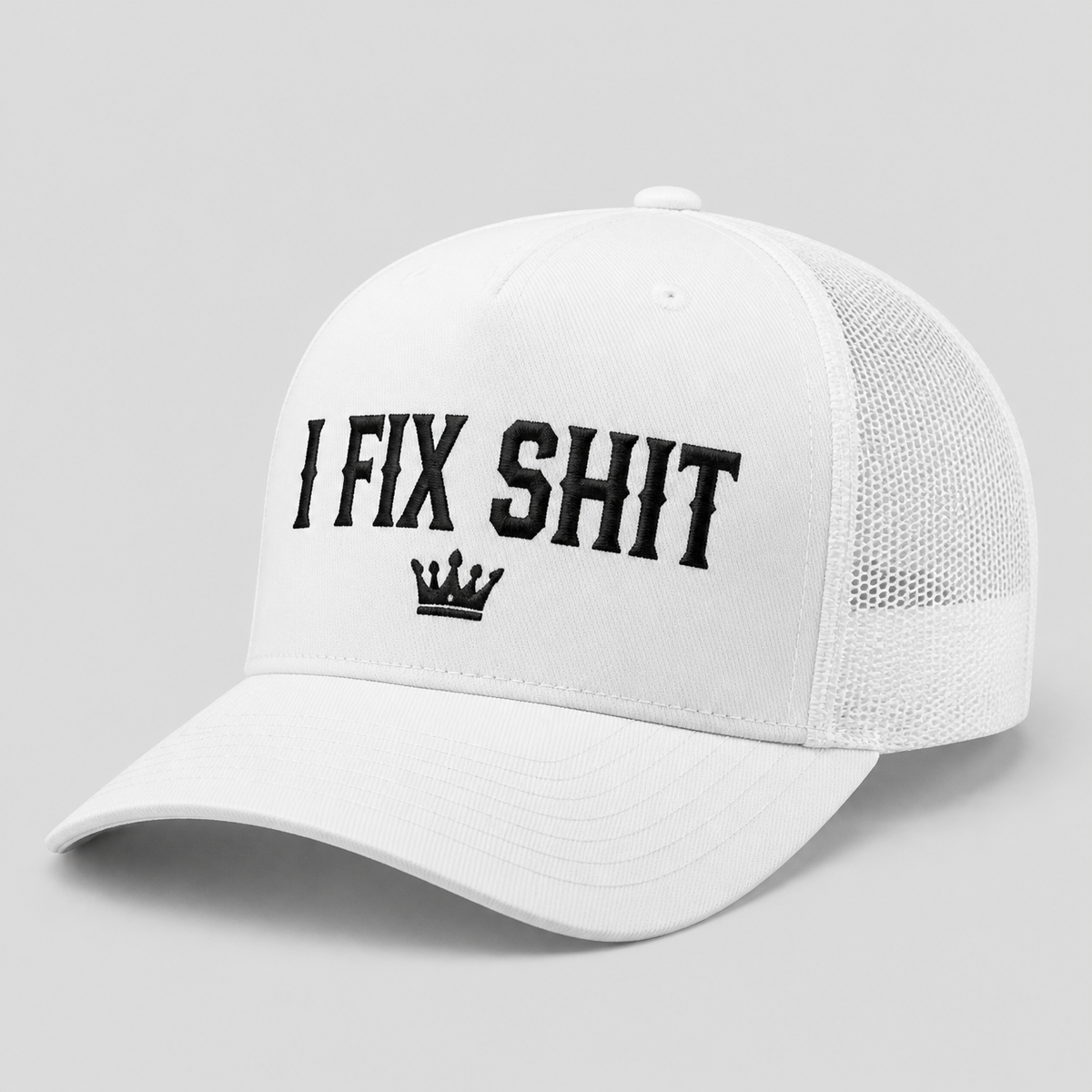 I Fix Shit trucker hat, white mesh back - Royal Arms USA