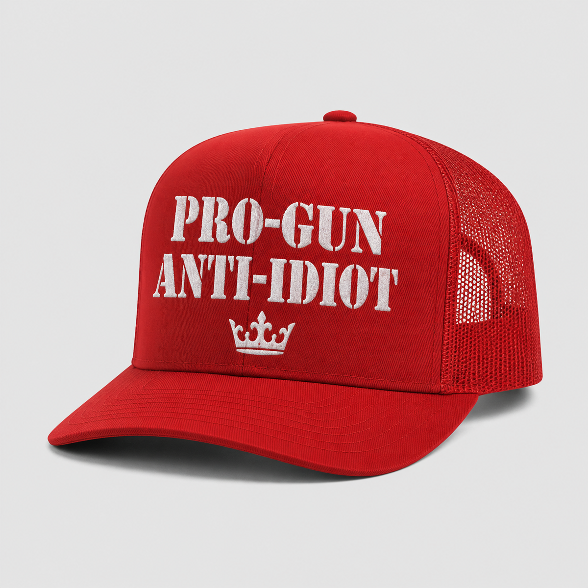 Pro-Gun Anti-Idiot trucker hat, red mesh back - Royal Arms USA