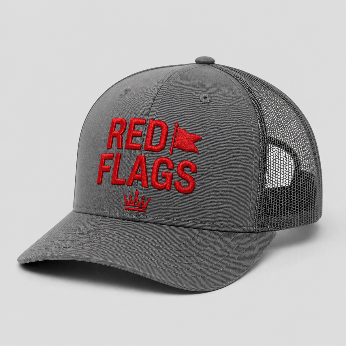 Red Flags trucker hat, grey mesh back - Royal Arms USA