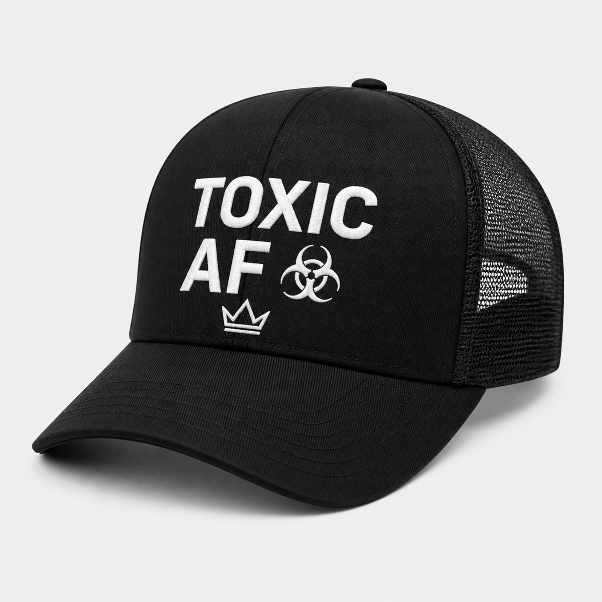 Toxic AF trucker hat, black mesh back - Royal Arms USA